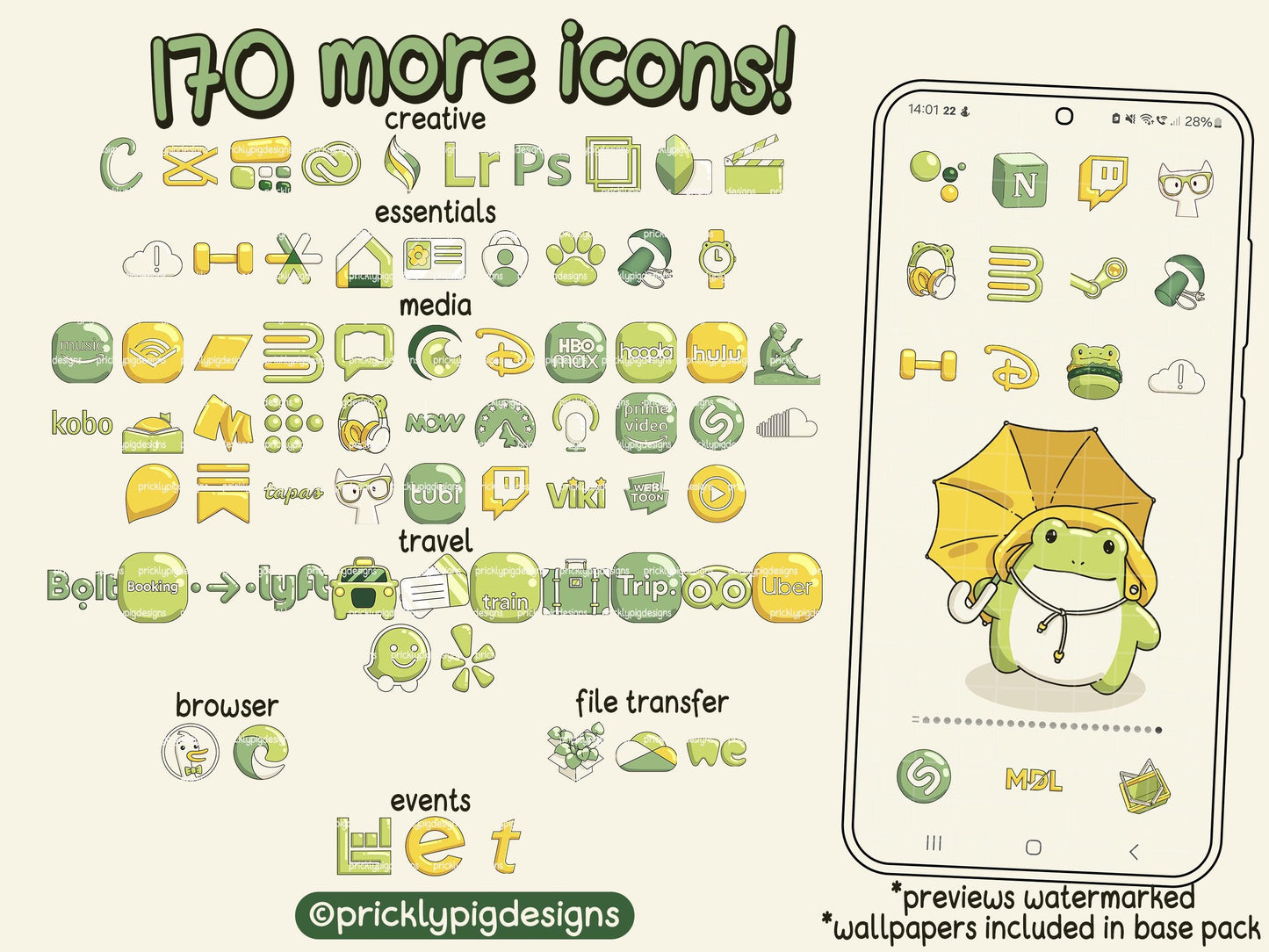 Froggy in the Rain EXPANSION Icon Pack for iOS, Android & Tablets