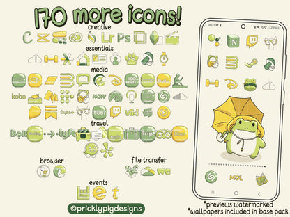 Froggy in the Rain EXPANSION Icon Pack for iOS, Android & Tablets