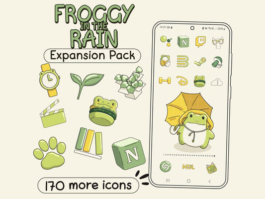 Froggy in the Rain EXPANSION Icon Pack for iOS, Android & Tablets