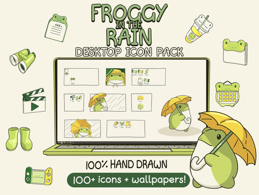 Froggy in the Rain Desktop Icon Pack for Windows & Mac