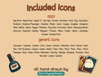 Forest Witch Aesthetic Icon Pack for iOS Android & Tablets | cosy halloween aesthetic