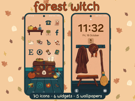 Forest Witch Aesthetic Icon Pack for iOS Android & Tablets | cosy halloween aesthetic
