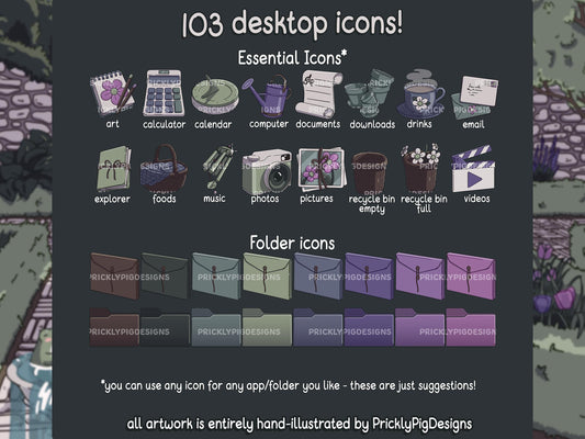 Secret Garden Aesthetic Desktop Folder Icon & Animated Wallpaper Pack for Windows + Mac