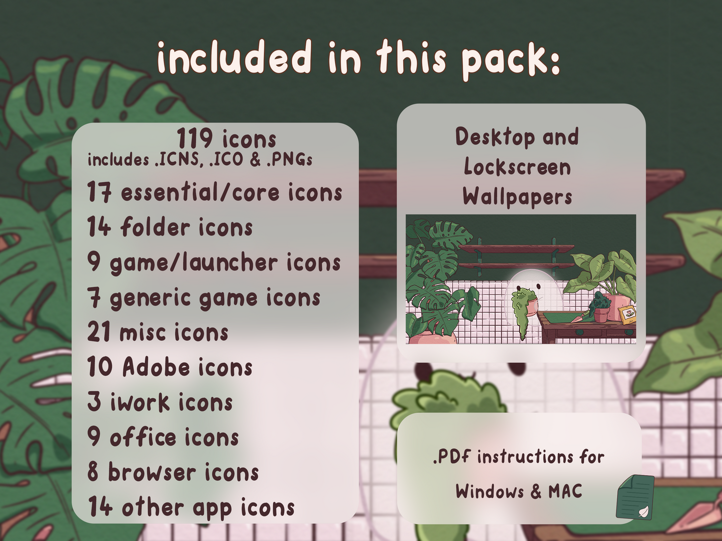 House Plant Aesthetic Desktop Folder Icon & Wallpaper Pack for Windows + Mac