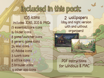 Fantasy Aesthetic Desktop Folder Icon & Wallpaper Pack for Windows + Mac