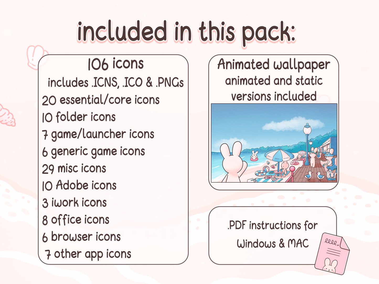 Beach Bunny Desktop Folder Icon & Wallpaper Pack for Windows + Mac | Summer Theme