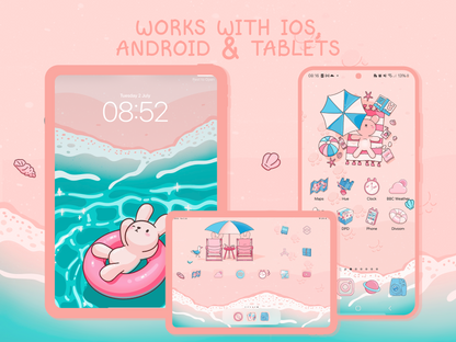 Beach Bunny Icon Pack for iOS & Android including Wallpapers and Widgets | Summer App Theme