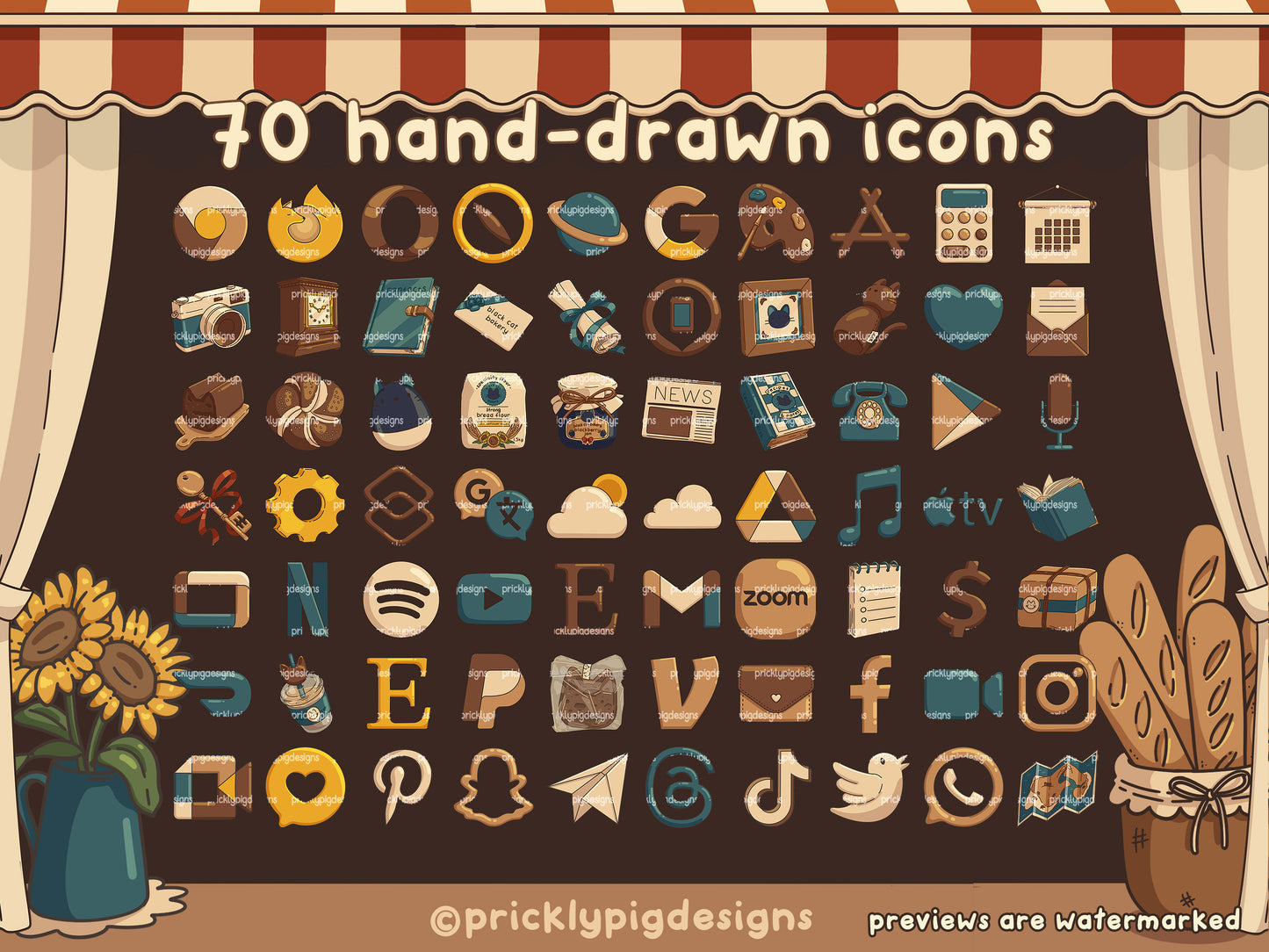 Black Cat Bakery Icon Pack for iOS, Android & Tablets