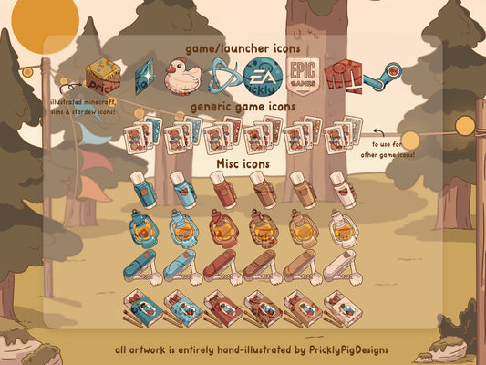 Cosy Camping Aesthetic Desktop Folder Icon & Wallpaper Pack for Windows + Mac