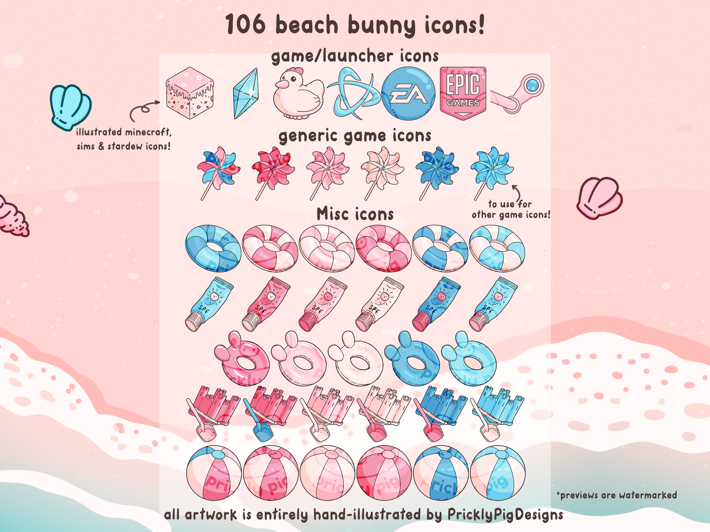 Beach Bunny Desktop Folder Icon & Wallpaper Pack for Windows + Mac | Summer Theme