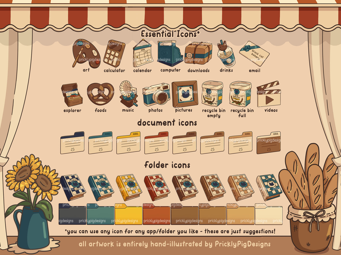 Black Cat Bakery Desktop Folder Icon & Wallpaper Pack for Windows + Mac