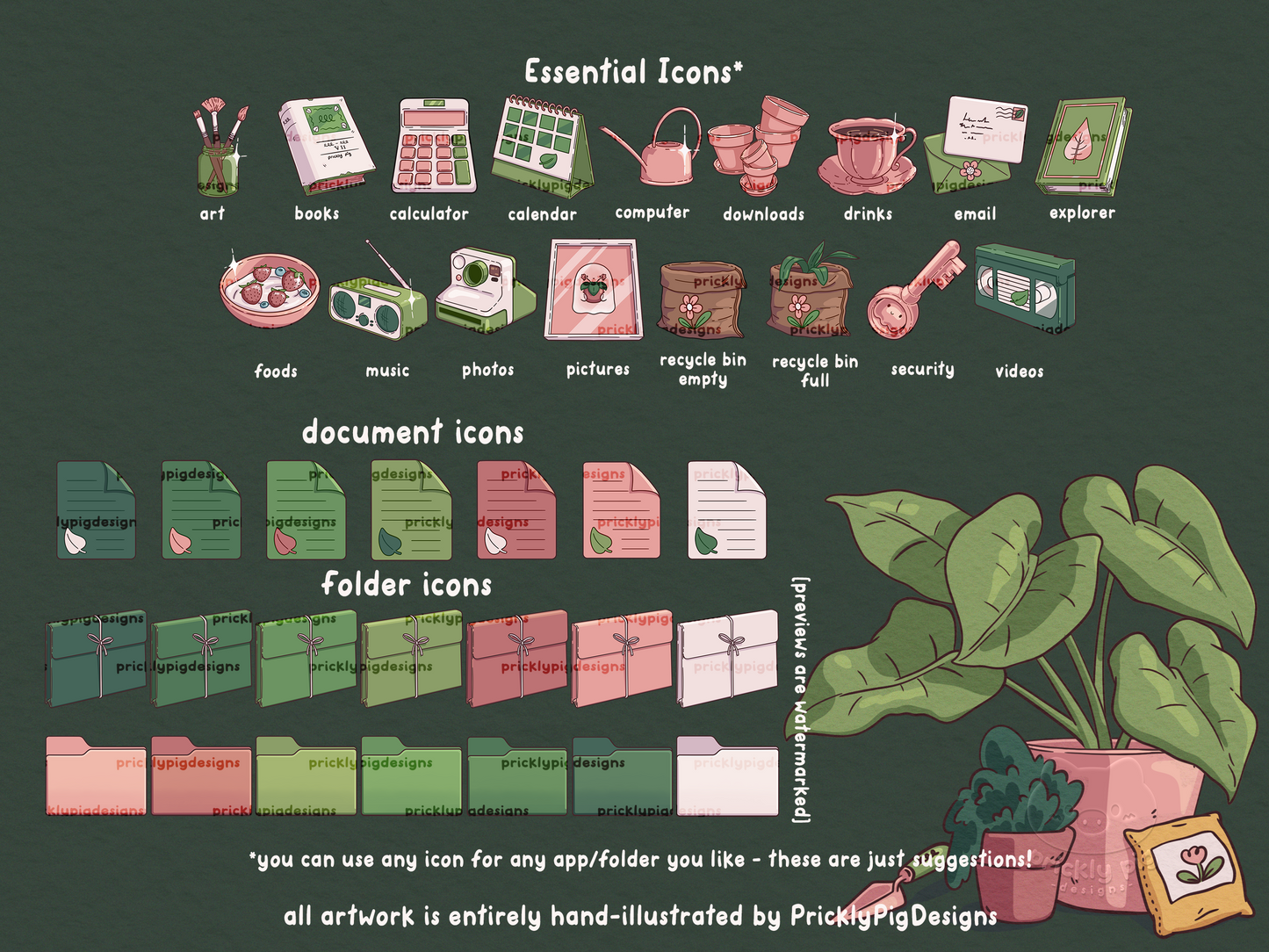 House Plant Aesthetic Desktop Folder Icon & Wallpaper Pack for Windows + Mac