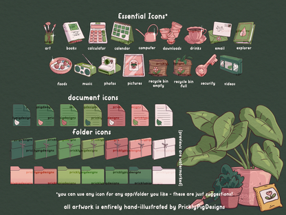 House Plant Aesthetic Desktop Folder Icon & Wallpaper Pack for Windows + Mac