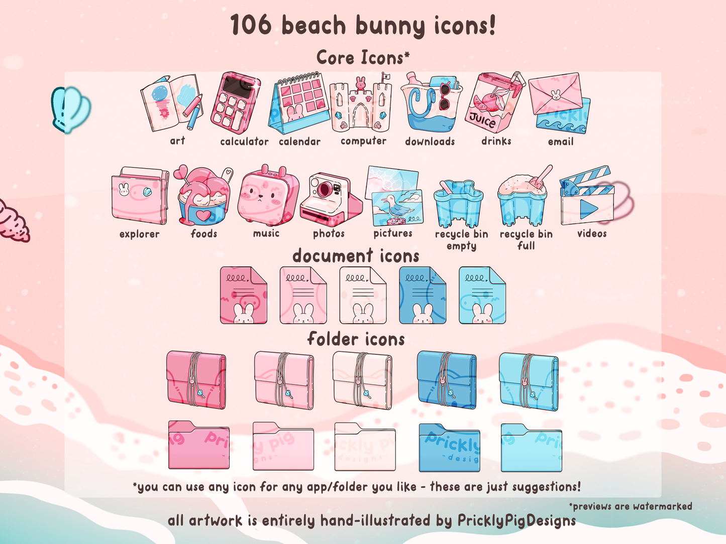 Beach Bunny Desktop Folder Icon & Wallpaper Pack for Windows + Mac | Summer Theme