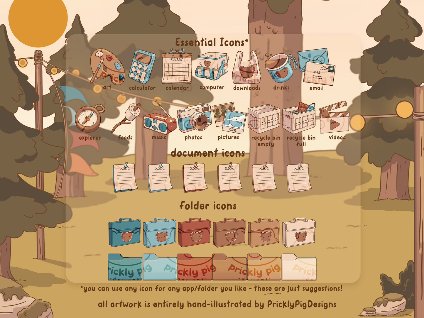 Cosy Camping Aesthetic Desktop Folder Icon & Wallpaper Pack for Windows + Mac