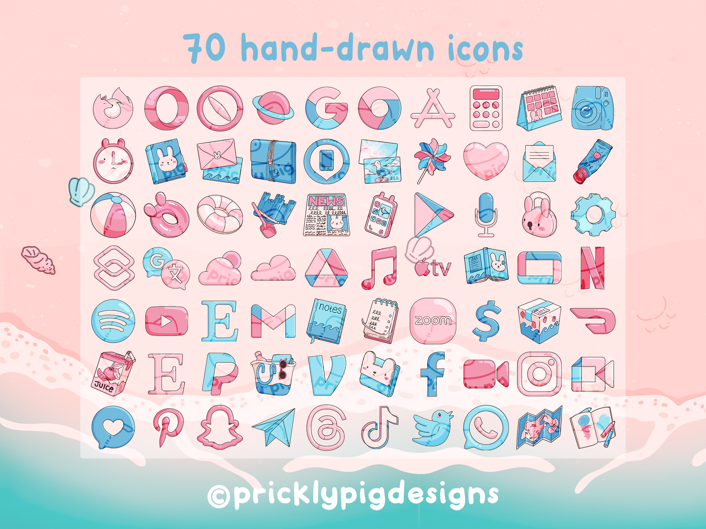 Beach Bunny Icon Pack for iOS & Android including Wallpapers and Widgets | Summer App Theme