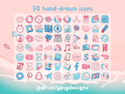 Beach Bunny Icon Pack for iOS & Android including Wallpapers and Widgets | Summer App Theme
