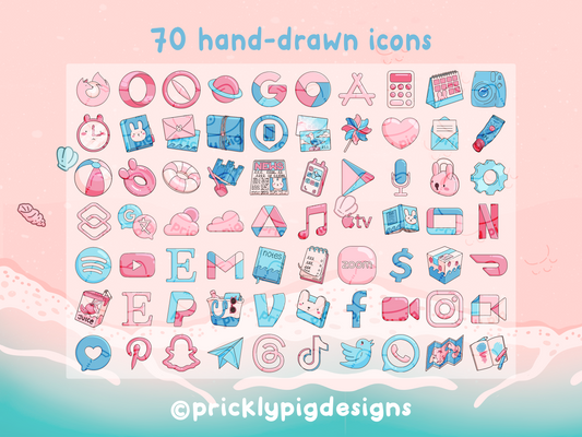 Beach Bunny Icon Pack for iOS & Android including Wallpapers and Widgets | Summer App Theme