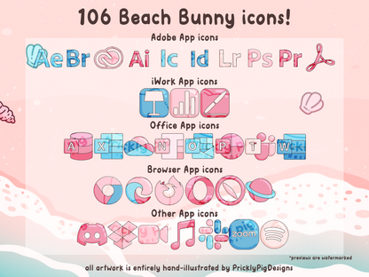 Beach Bunny Desktop Folder Icon & Wallpaper Pack for Windows + Mac | Summer Theme