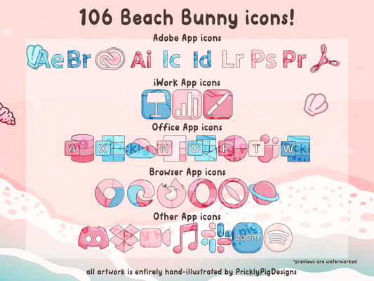 Beach Bunny Desktop Folder Icon & Wallpaper Pack for Windows + Mac | Summer Theme