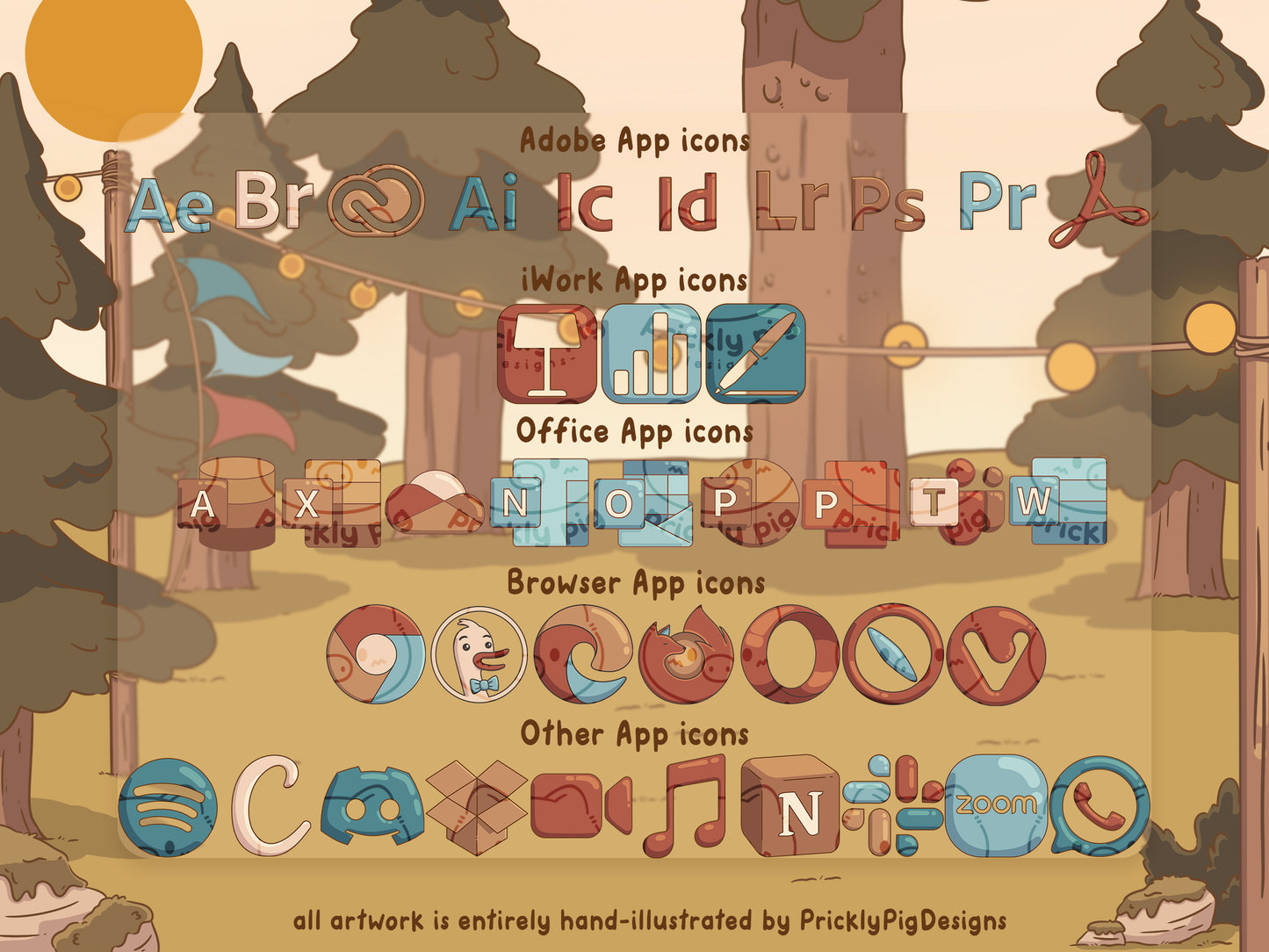 Cosy Camping Aesthetic Desktop Folder Icon & Wallpaper Pack for Windows + Mac