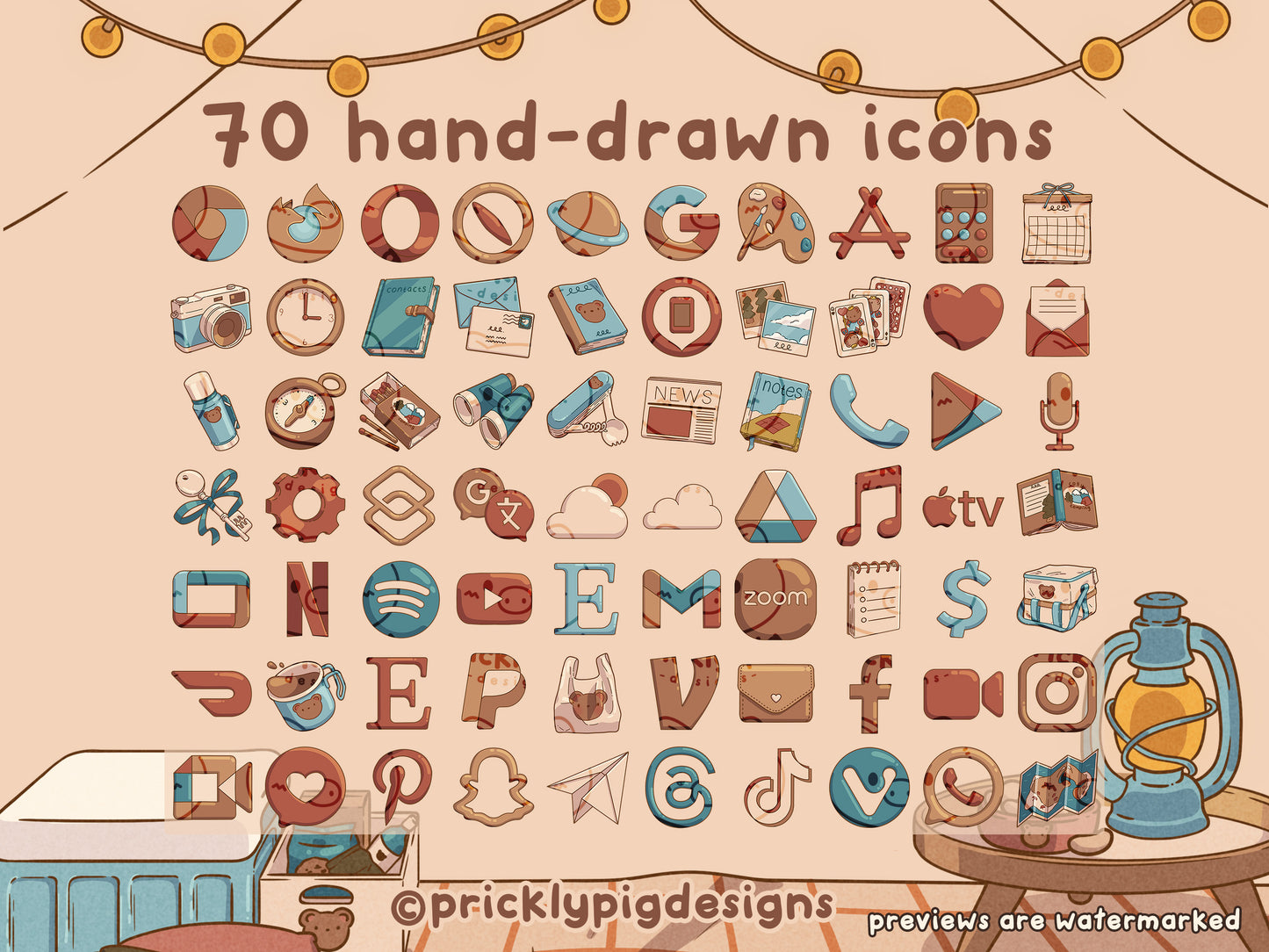 Cosy Camping Icon Pack for iOS, Galaxy, Android & Tablets