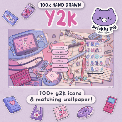 Y2K 2 Aesthetic Desktop Folder Icon Pack for Windows + MAC
