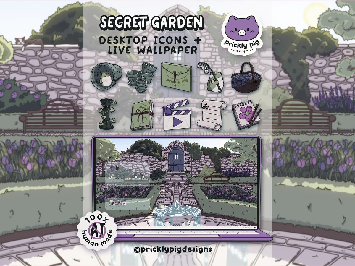 Secret Garden Aesthetic Desktop Folder Icon & Animated Wallpaper Pack for Windows + Mac