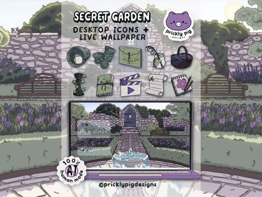 Secret Garden Aesthetic Desktop Folder Icon & Animated Wallpaper Pack for Windows + Mac