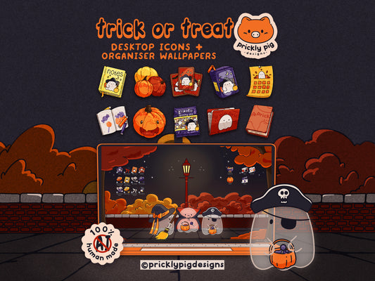 Trick or Treat Halloween Desktop Folder Icon & Wallpaper Pack
