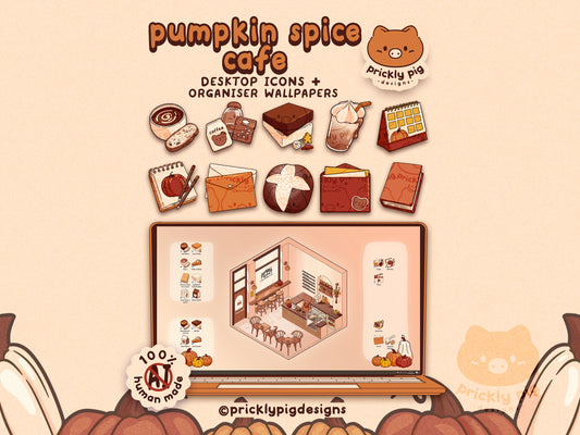 Pumpkin Spice Isometric Cafe Desktop Folder Icon & Wallpaper Pack for Windows + Mac