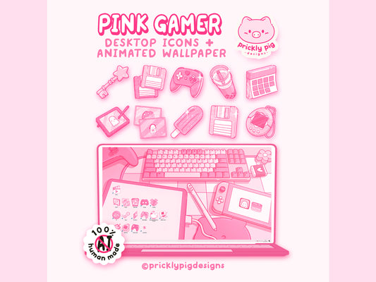 Pink Gamer Aesthetic Desktop Folder Icon & Wallpaper Pack for Windows + Mac