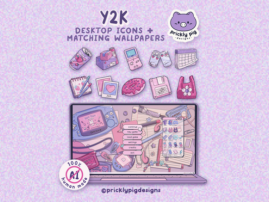 Y2K 2 Aesthetic Desktop Folder Icon Pack for Windows + MAC