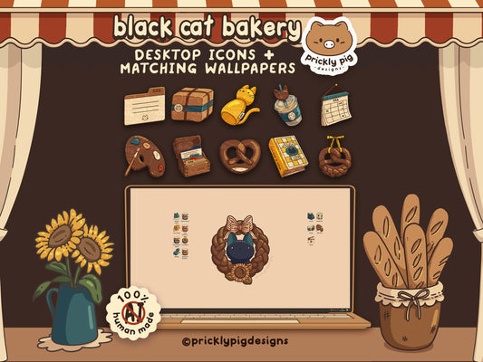 Black Cat Bakery Desktop Folder Icon & Wallpaper Pack for Windows + Mac