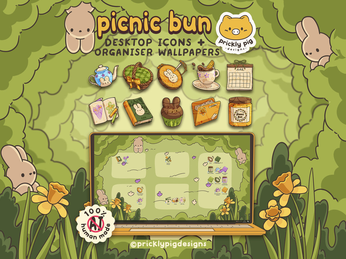 Picnic Bun Desktop Folder Icon & Wallpaper Pack for Windows + Mac