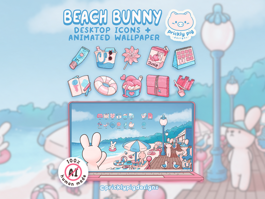 Beach Bunny Desktop Folder Icon & Wallpaper Pack for Windows + Mac | Summer Theme