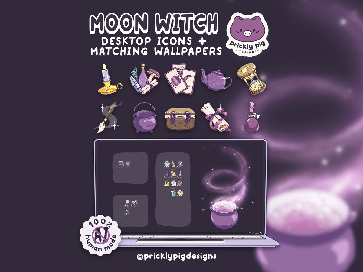 Moon Witch 2: Witchy Aesthetic Desktop Folder Icon Pack for Windows + MAC
