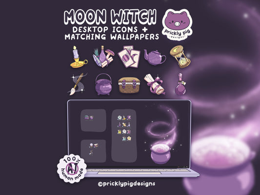 Moon Witch 2: Witchy Aesthetic Desktop Folder Icon Pack for Windows + MAC
