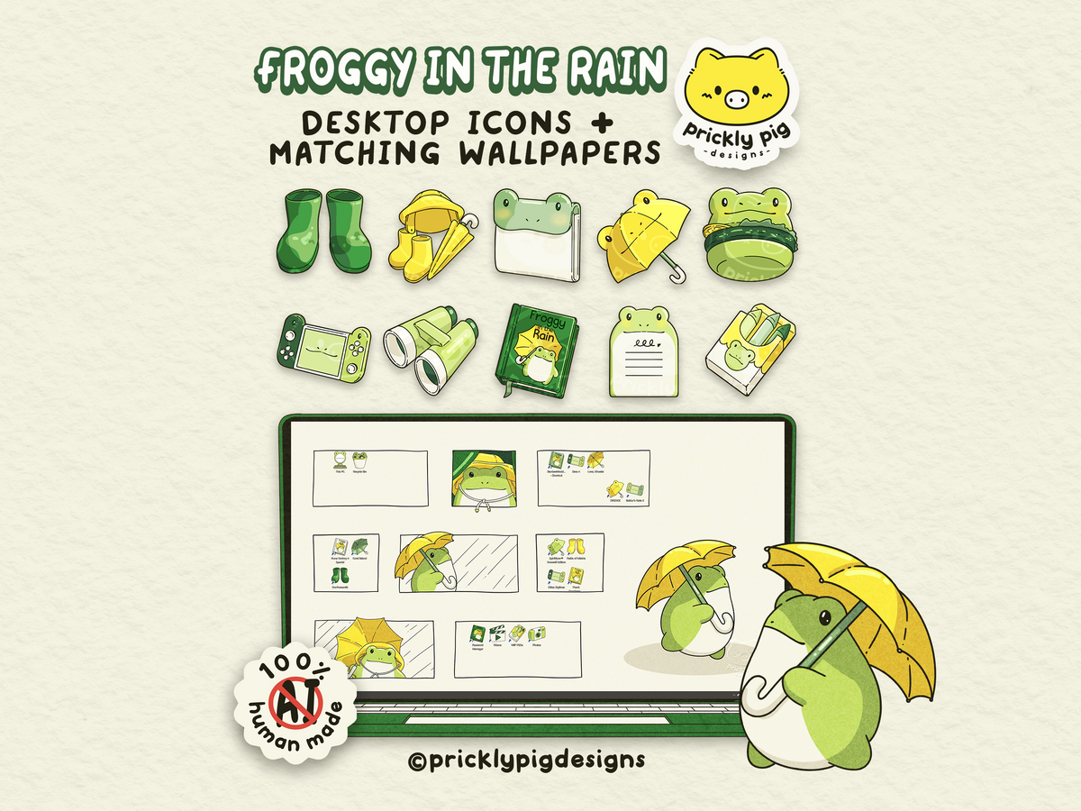 Froggy in the Rain Desktop Icon Pack for Windows & Mac