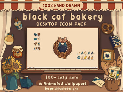 Black Cat Bakery Desktop Folder Icon & Wallpaper Pack for Windows + Mac