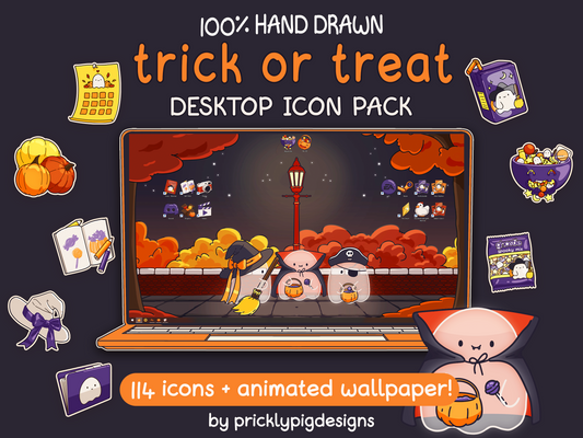 Trick or Treat Halloween Desktop Folder Icon & Wallpaper Pack