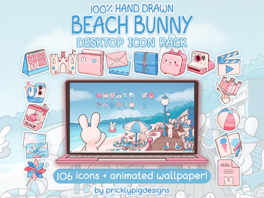 Beach Bunny Desktop Folder Icon & Wallpaper Pack for Windows + Mac | Summer Theme