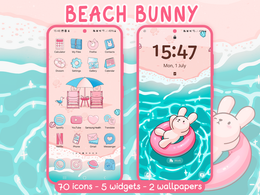 Beach Bunny Icon Pack for iOS & Android including Wallpapers and Widgets | Summer App Theme