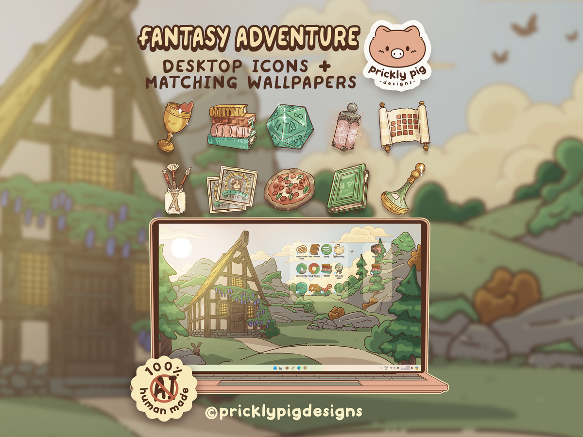 Fantasy Aesthetic Desktop Folder Icon & Wallpaper Pack for Windows + Mac