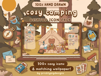 Cosy Camping Aesthetic Desktop Folder Icon & Wallpaper Pack for Windows + Mac