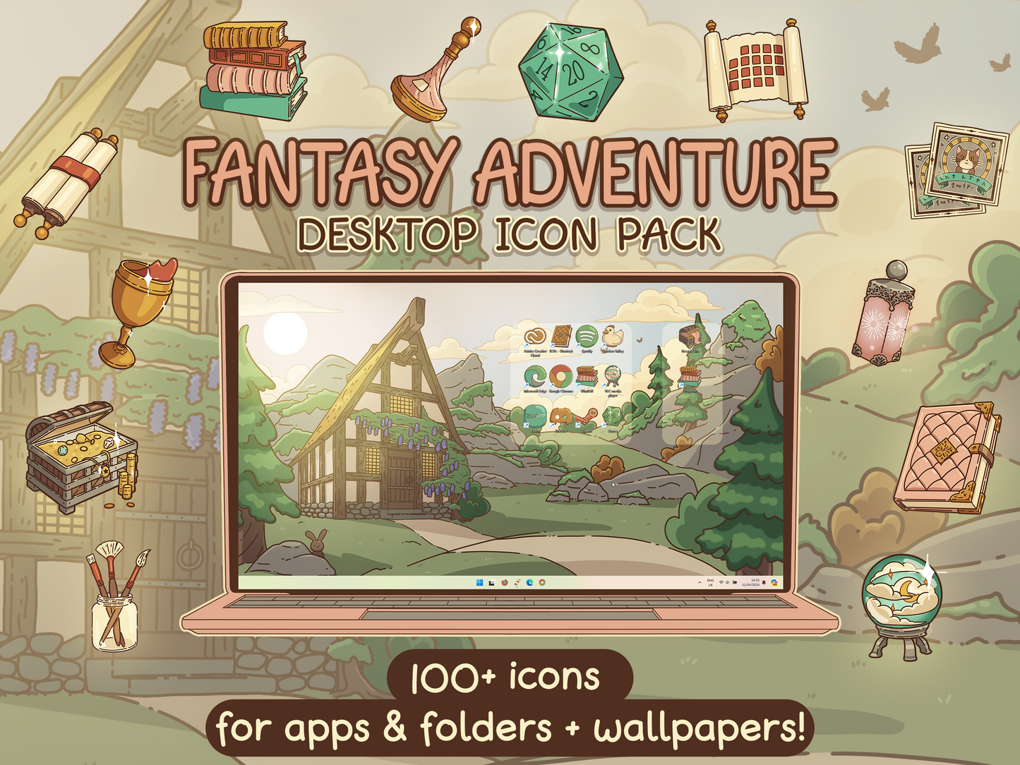 Fantasy Aesthetic Desktop Folder Icon & Wallpaper Pack for Windows + Mac
