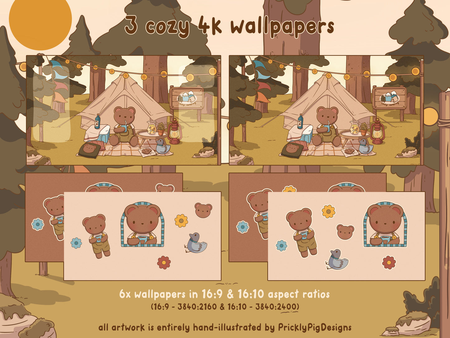 Cosy Camping Aesthetic Desktop Folder Icon & Wallpaper Pack for Windows + Mac