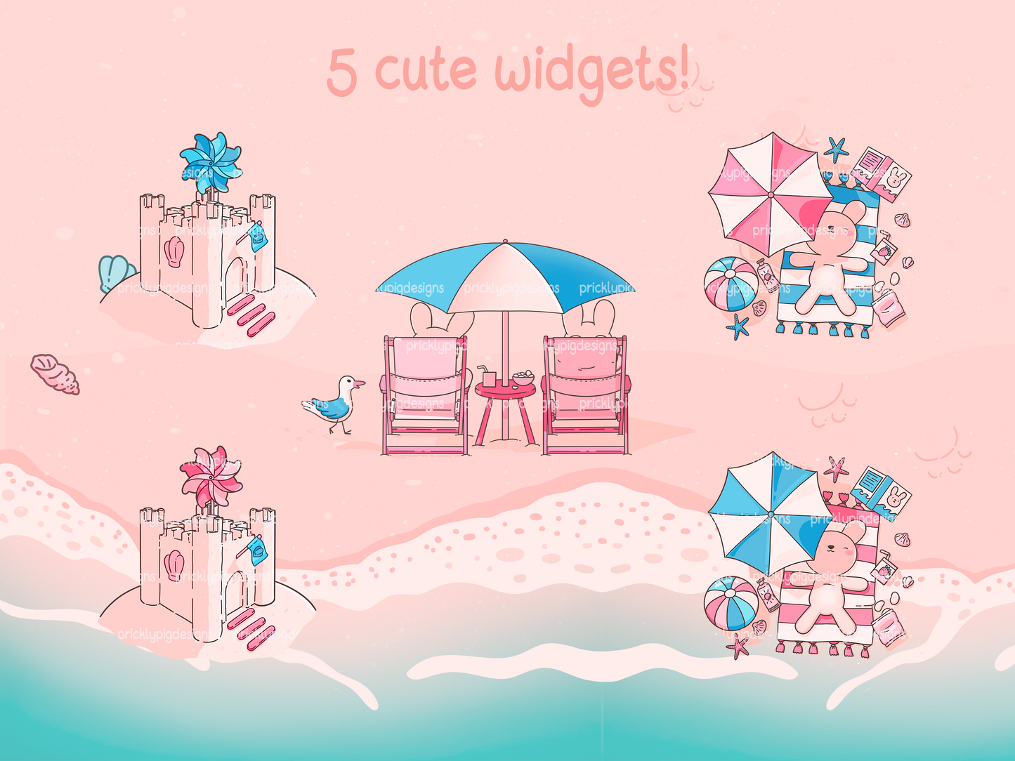 Beach Bunny Icon Pack for iOS & Android including Wallpapers and Widgets | Summer App Theme
