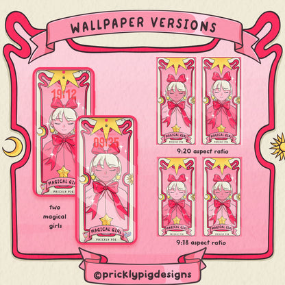 Examples of wallpaper sizes and choice of two magical girls.