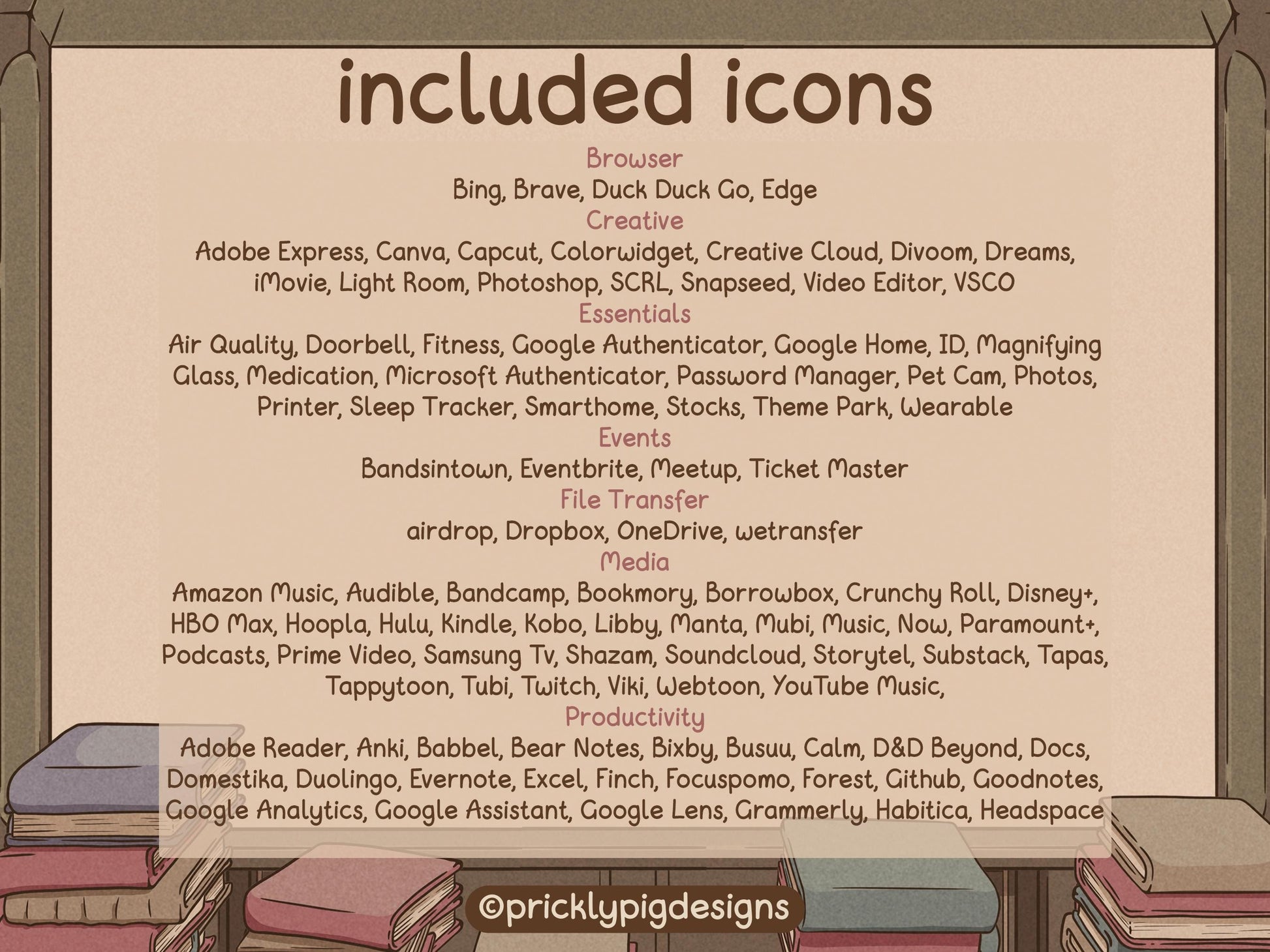 a list of included icons.